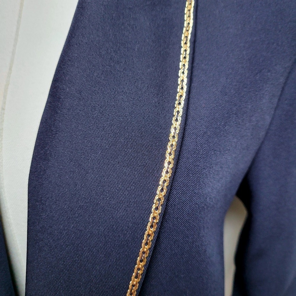 Vici Navy Blue Gold Chain Trim Blazer Cardigan Blazer Size Small Elegant Chic - Picture 5 of 11